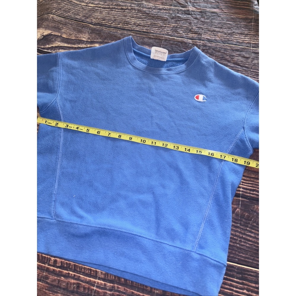 Vintage Champion Sweatshirt Small Reverse Weave Womens Blue Crew Neck Flaw - Picture 6 of 8